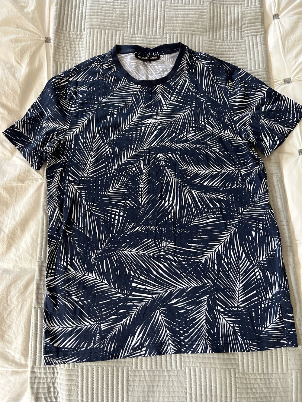 Michael Kors Men’s Navy and White Palm-Print T-Shirt